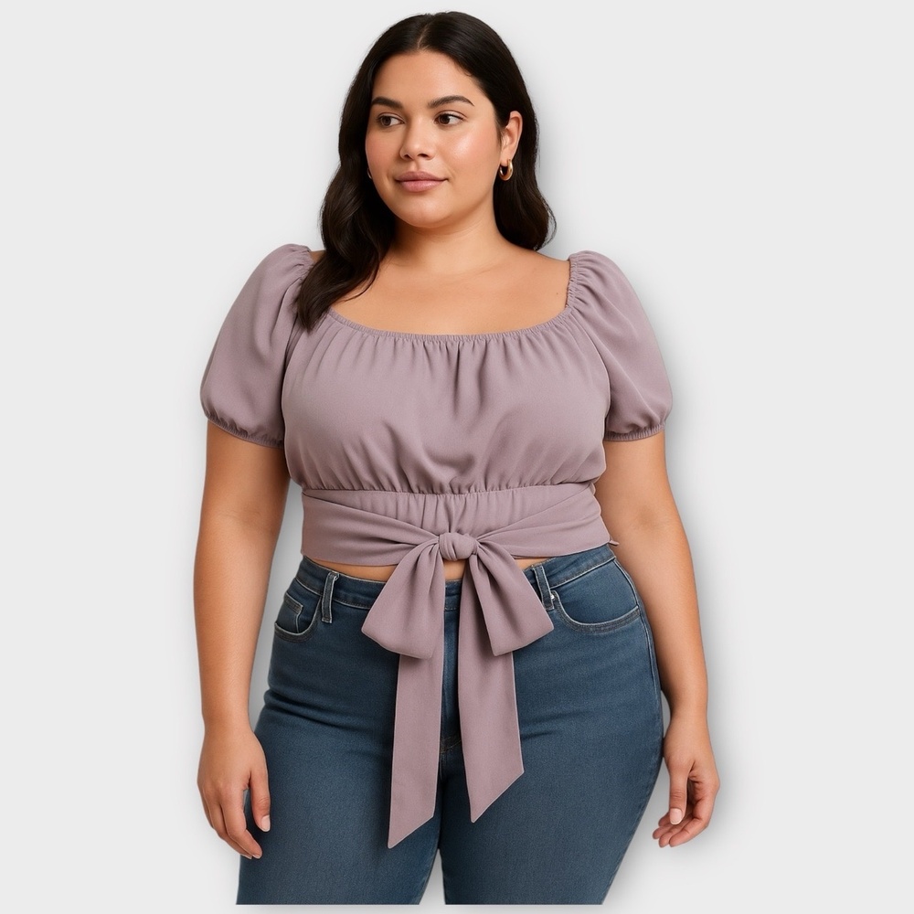 EUC Obsessive Love Puff Sleeve Crop Top with Back Tie – Women’s 3X (Lavender)
